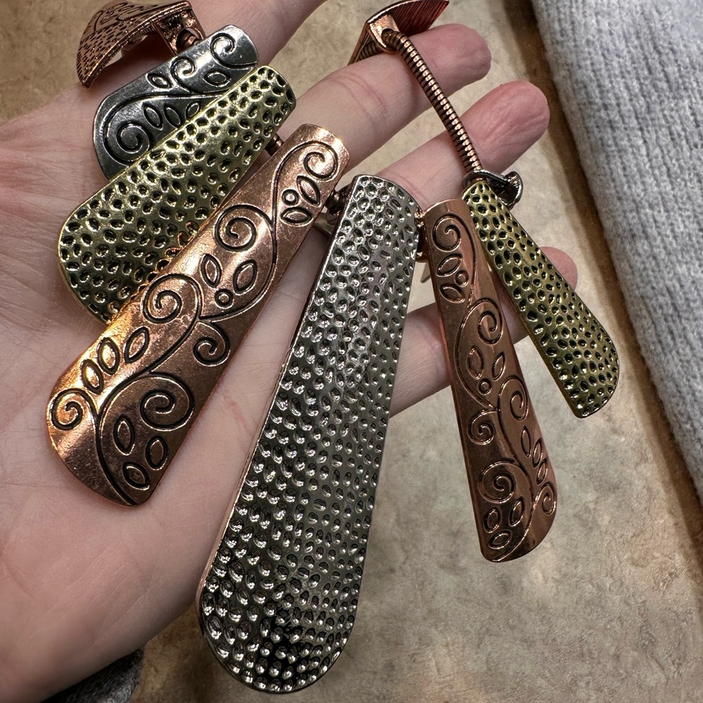 Artisan Copper and Silver Tone Necklace unique design